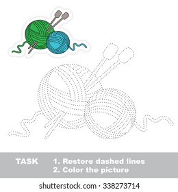 Vector yarn to be traced. Restore dashed line and color the picture.