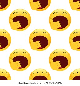 Vector yawning emoticon repeated on white background