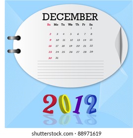 Vector of year 2012 calendar with oval shape paper on light blue background.