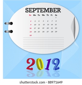 Vector of year 2012 calendar with oval shape paper on light blue background.