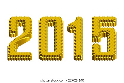 Vector Year 2015 form gold square block. Design abstract 3d illustration