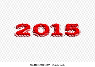 Vector Year 2015 form red square block. Design abstract 3d illustration