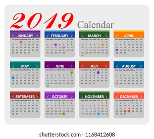Vector year of 2019 calendar background