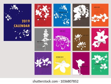 vector of year 2019 calendar template colorful flower collection