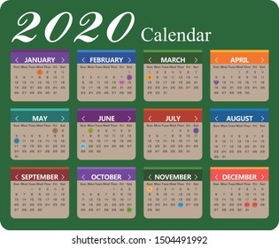 Vector year of 2020 calendar background