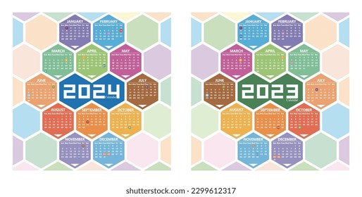 Vector year of 2023 and 2024 calendar