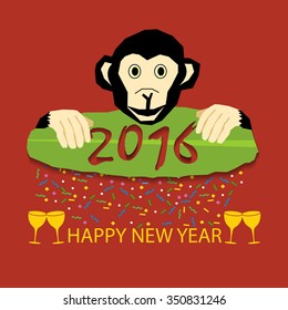 Vector year of the monkey with party happy new year 2016
