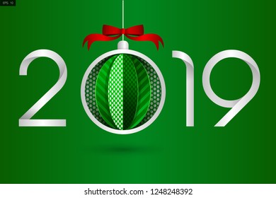 Vector for “New Year Celebrated” in paper cut style with text “2019” with a Snow Globe replaced the "0"