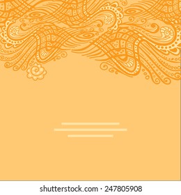 Vector yellow abstract invitation card with abstract wave. Lace ornament. Template wavy frame design for card