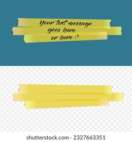 Vector yellow adhesive tape paper stirpes on transparent background. Horizontal banner with space text ready for your message.