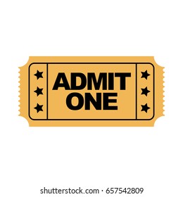 Vector yellow admit one movie ticket with stars.