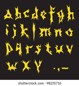 Vector yellow alphabet on a black background. / Yellow alphabet.