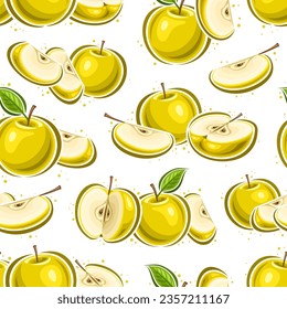 Vector Yellow Apples seamless pattern, repeat background with fruity composition of golden juicy apples for wrapping paper, square poster with flying flat lay yellow ripe apple fruit for home interior