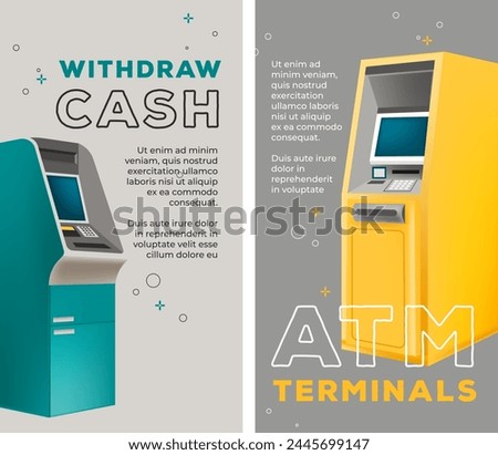 Vector of a yellow ATM machine for service advertisement, isolated on a grey background.