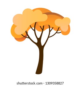 Vector yellow autumn tree. Flat cartoon design. 