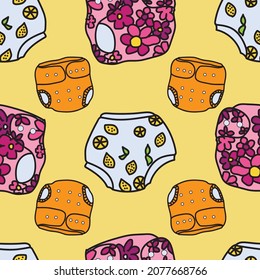 Vector Yellow Baby cloth and swim diapers seamless background pattern