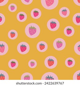 fondo de color amarillo vectorial ilustrado fresas sin soldadura patrón perfecto para papel de embalaje, invitaciones, té alto, placas de papel, servilletas, papel estacionario, papel tapiz, proyectos, tela