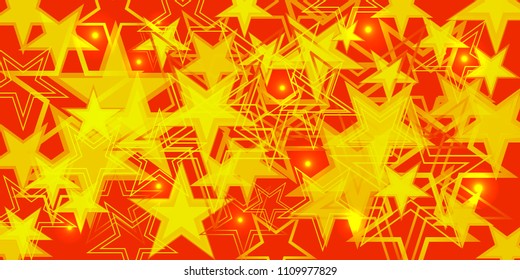 Vector yellow background in red and orange stars. For registration of paper or banners.