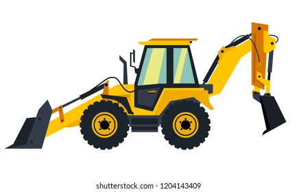 Vector yellow backhoe loader