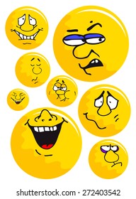 Vector yellow ball emotions collection on a white background