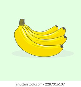 vector yellow banana fruit on a light green background