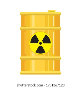 Vector yellow barrel. Dangerous goods. Radioactive element. Harmful waste