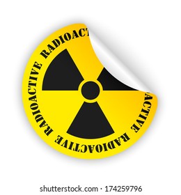 vector yellow bent sticker with black radioactive sign