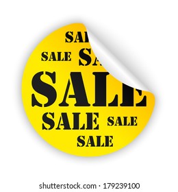 vector yellow bent sticker with black sale sign