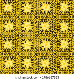 Vector yellow and black abstract daisy crocheted squares, basket weave seamless pattern. Suitable for textile, gift wrap and wallpaper.