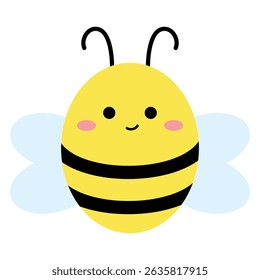 Vector yellow black cute happy bee with blue wings