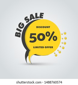 Vector yellow and black leg label for big sale and discounts. Template tag, web banner with stroke, text and percent.