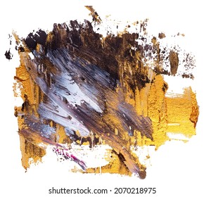 Vector yellow and black oil brush stroke. Abstract varnish splash trace shape. Glossy hand drawn oil paint smear on white background. EPS10 illustration.