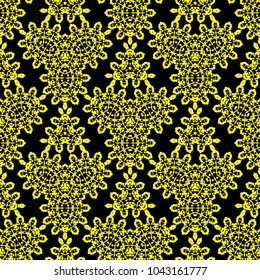 Vector Yellow Black Ornamental Seamless Line Pattern. Endless Texture. Oriental Geometric Ornament