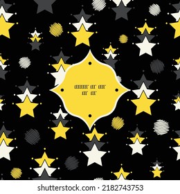 Vector yellow black stars abstract frame seamless pattern background with hand drawn elements. Great for all uses