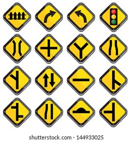 Vector yellow black traffic sign isolated on gray background
