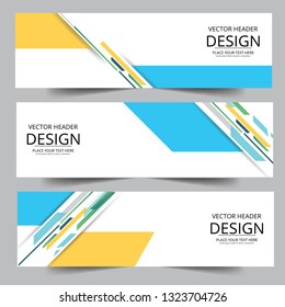 Vector yellow, blue abstract swoosh background. Abstract corporate business banner web template, horizontal advertising business banner layout template flat design set.