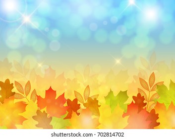Vector yellow and blue autumn background with leaves