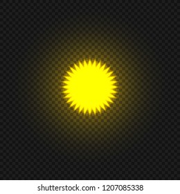 Vector Yellow Bright Sun Light on Dark Background, Decorative Element Template.