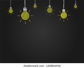a vector of yellow bulbs with chalk effect background. education and creativity concept. 