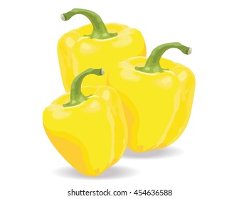 Vector Yellow Bulgarian Bell Pepper, Vegetables Isolated on White Background