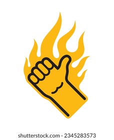 Vector yellow burning hand symbol. OK gesture. Isolated on white background.