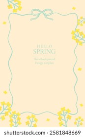 Vector yellow canola flowers background frame illustration.