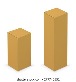 Vector yellow cardboard tall box design template. Illustration on white background
