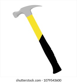 Vector yellow carpenter tool hammer isolated on white background