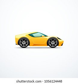 Vector yellow cartoon sport car. Side view