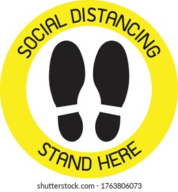 Vector of Yellow CAUTION Practice Social Distancing sign and symbols for People stand in designated areas in an elevator as a social distancing - Social Distancing sign concept. 