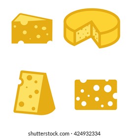 Vector yellow cheeses icons set. Piece of cheese.