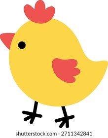 Icono amarillo del Vector de la muchacha. Clipart del pájaro de la granja aislado en el fondo blanco. Primavera o Pascua ilustración de pollito de bebé. Ilustración de animal doméstico lindo
