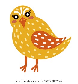 Vector yellow chicken isolated. Illustration of a bright cute chicken on a white background