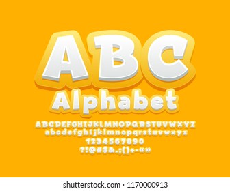 Vector Yellow Children Alphabet Letters and Symbols. Cute 3D Font for Kids